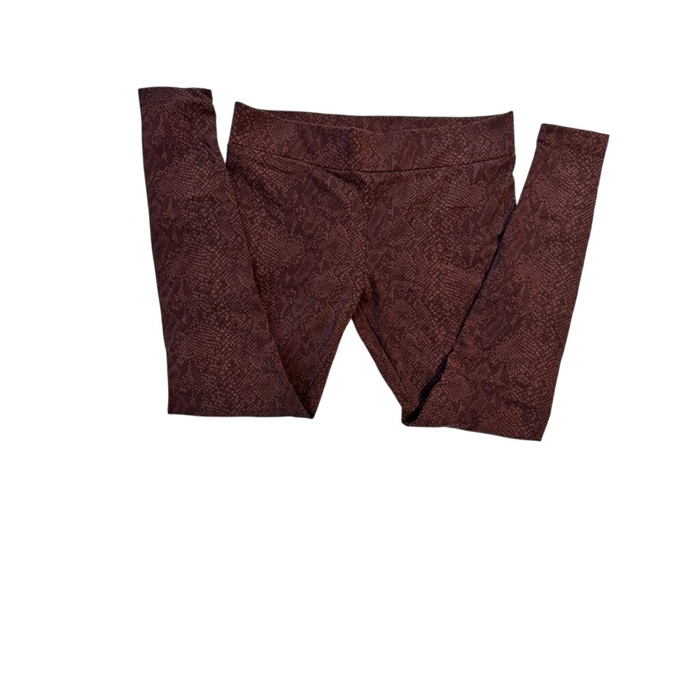 Matty M Burgundy Snakeskin Print Leggings Womens Medium High Rise Animal Pattern
